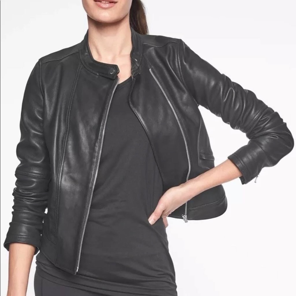Athleta leather moto jacket